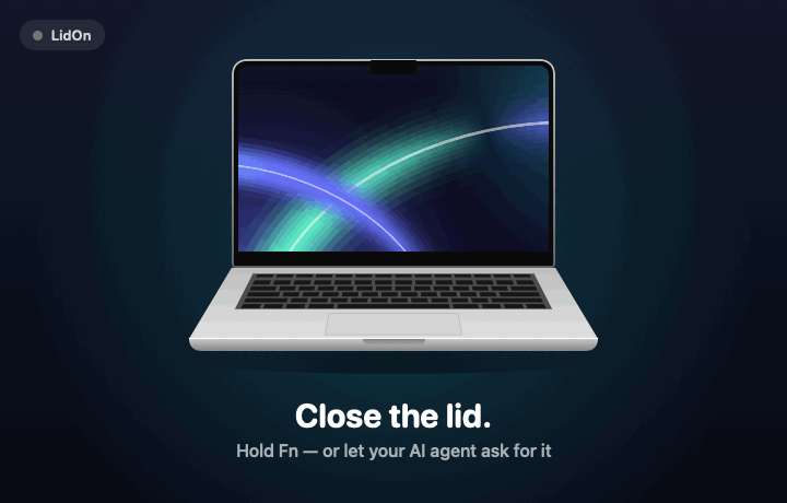 Closing the lid — LidOn keeps the Mac running